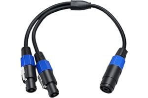 MTUERANC Speaker Splitter Cable, Speakon 1 Female to 2 Male Audio Y Cord Speaker Extension Adapter Cable for DJ/PA Speaker Cord with Twist Lock -0.5M/1.5FT (1-Female to 2-Male)