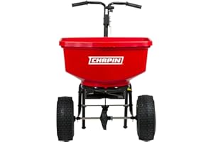 CHAPIN INTERNATIONAL Chapin 8303C Made in the USA 100 lb. Contractor Turf Broadcast Spreader with Enclosed Gears System, Rugged Powder Coated Steel Frame, 12 Inch Tire, Includes Rain Cover and Grate, Red