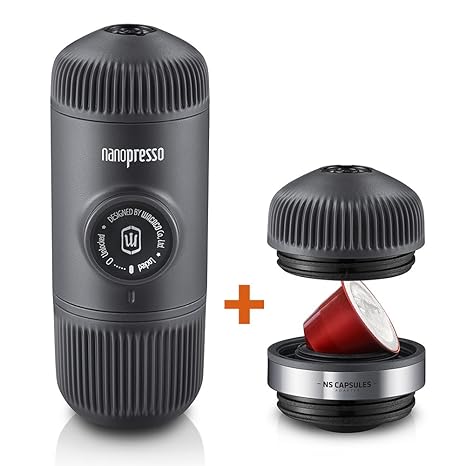 Wacaco Nanopresso Tragbare Espressomaschine mit NS-Adapter, Aktualisierte Version der Minipresso, Kleine Reise-Kaffeemaschine