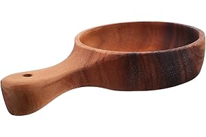 SEWACC Large Acacia Wood Noodle Bowl with Long Handle, Wooden Serving and Salad Bowl for Soup, Porridge,