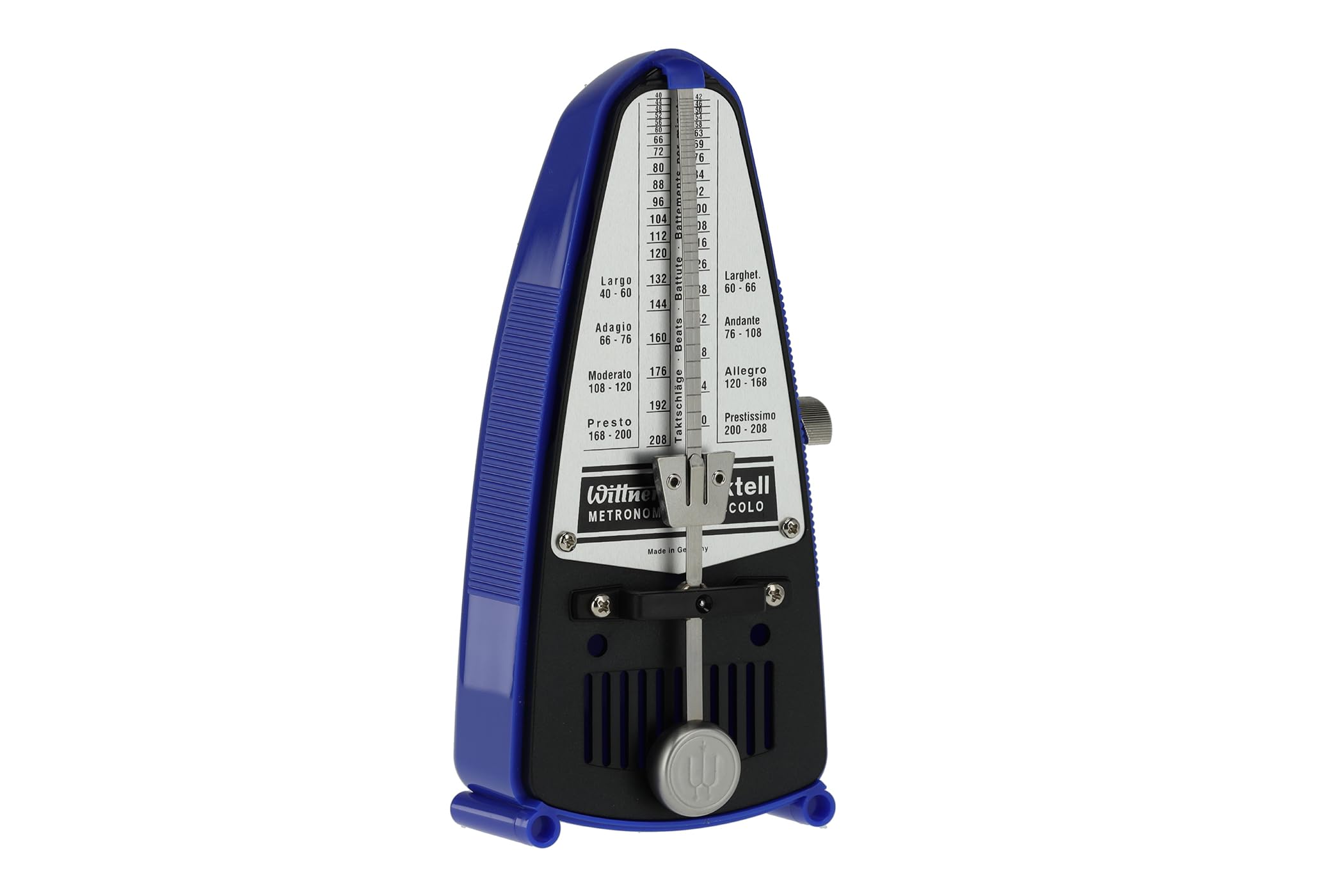 Wittner Metronome Taktell Piccolo Series 830 - Plastic casing - Without bell - Blue - Mechanically wound - No batteries required - Made in Germany