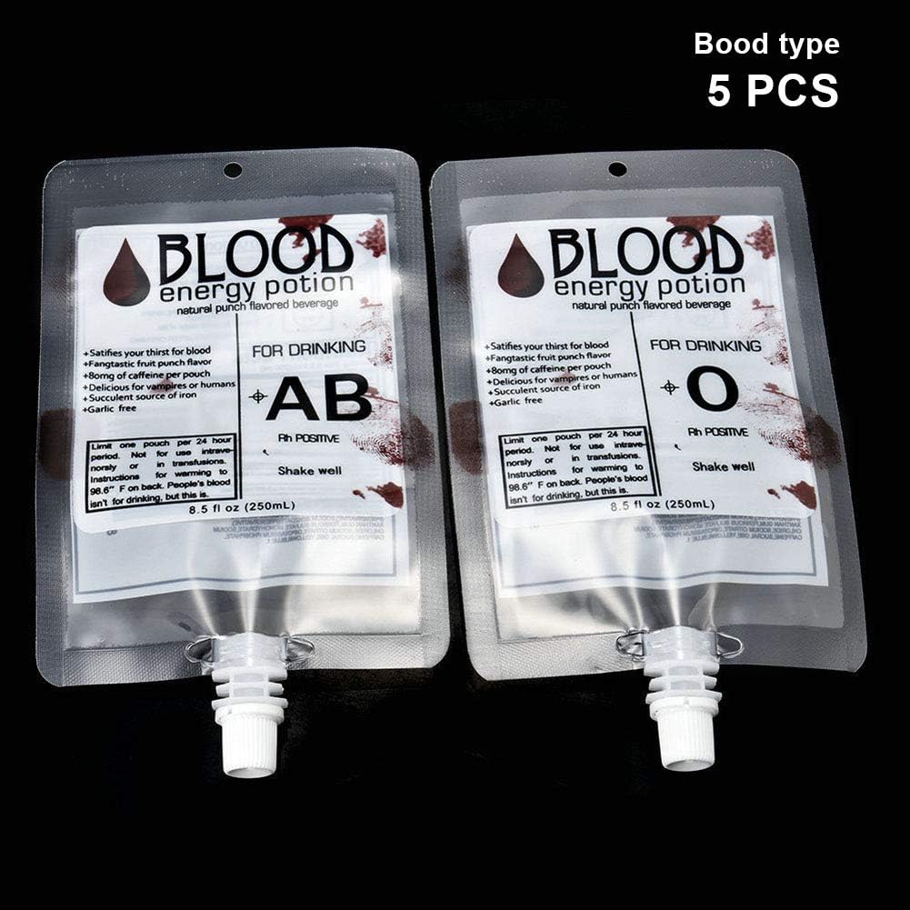 ZaRoing Blood Drink Bags 5Pcs, Reusable Blood Bag Drink Container Halloween Party Cups Cosplay Party Toy Supplies for Vampire/Zombie/Hospital/Halloween Theme Party Favors