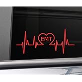 Nashville Decals EMT Emergency Medical Technician Heartbeat Vinyl Decal Laptop Car Truck Bumper Window Sticker, 8" x 3.25", Red