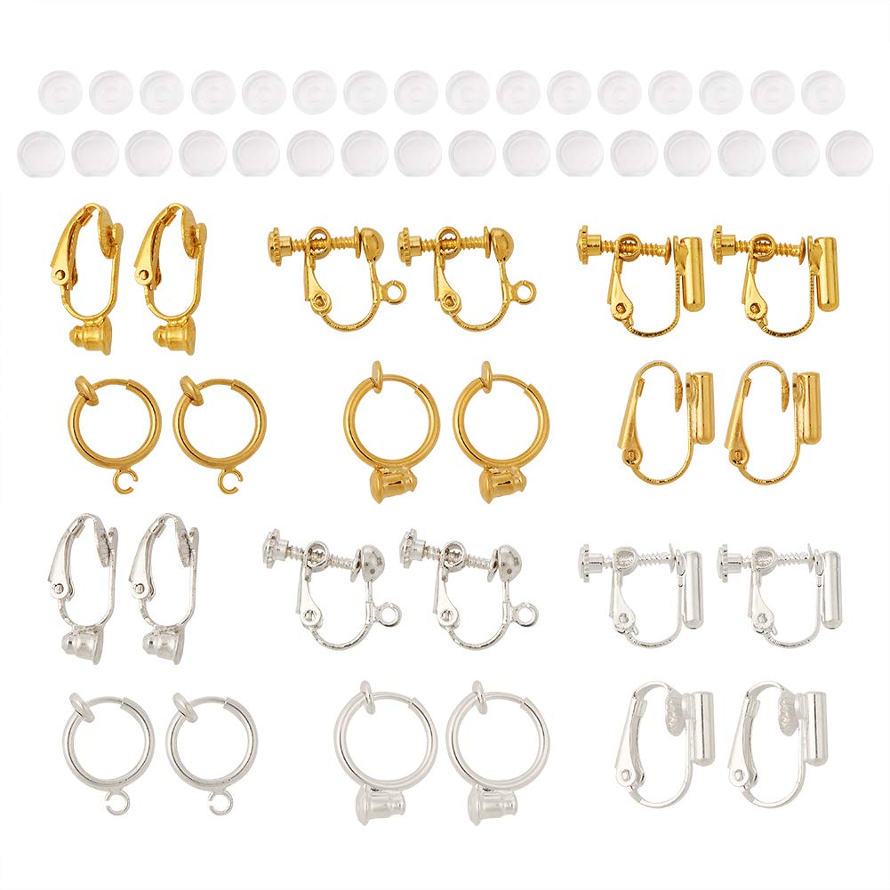 Craftdady 24Pcs Clip-on Earring Converter Mixed Colors Non-Pierced Earring Clip Backs with Comfort Earring Pads for Turn Any Studs into Clip on Earring Jewelry Making