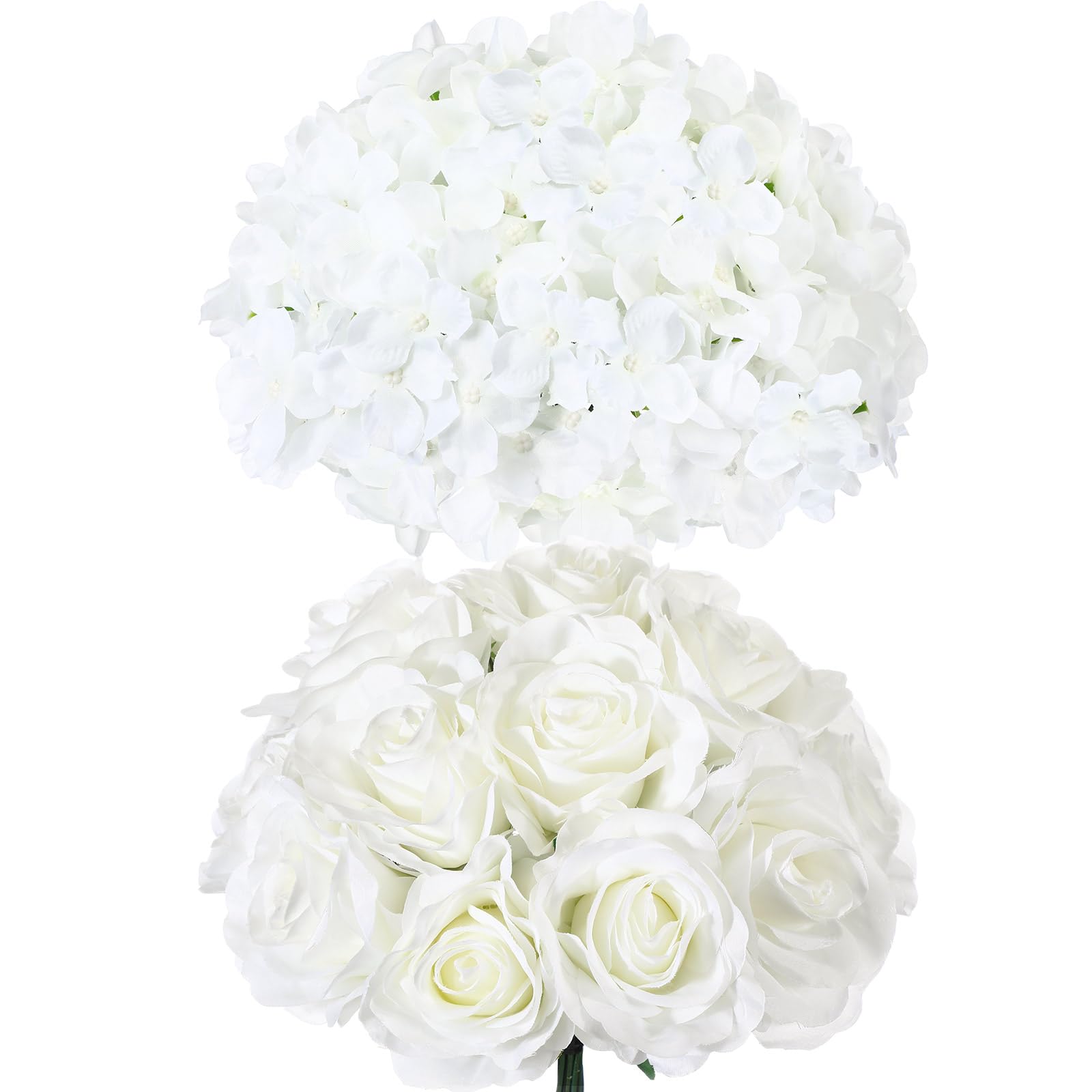 Photo 1 of XunYee 100 Pcs Artificial Silk Flowers for Craft, 50 Artificial Hydrangea 50 Fake Roses, Realistic Faux White Flower Bulk for Centerpieces Wedding Garden Home Party Decorations
