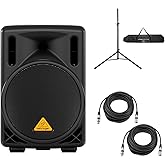 Behringer Eurolive B208D 8" 200W 2-Way Powered PA Speaker System, Bundle with Speaker Stand and 2X 50' XLR Microphone Cable