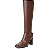 Modatope Knee High Boots Women Chunky Heel Square Toe Heeled Tall Boot for Women Fashion Side Zipper Long Boot