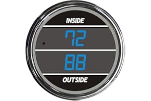 TELTEK USA Inside Outside Auto Thermometer Gauge Dual Display for Any Semi, Pickup Truck or Car - Bezel: Chrome - LED Color: Blue