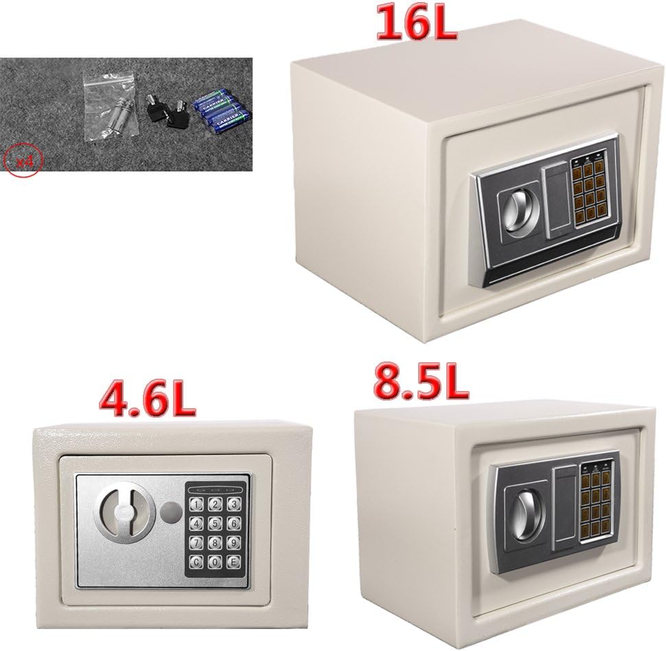 Seababyhouse High Security Electronic Deluxe Digital Steel Safe Cash Lock Box Wall Mounting Fireproof Waterproof with Keys Battery (Small, White)