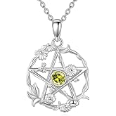 LWQQWL Birthstone Pentagram Necklace for Women 925 Sterling Silver Pentacle Daisy Pendant Pentacle Jewelry Birthday Gifts