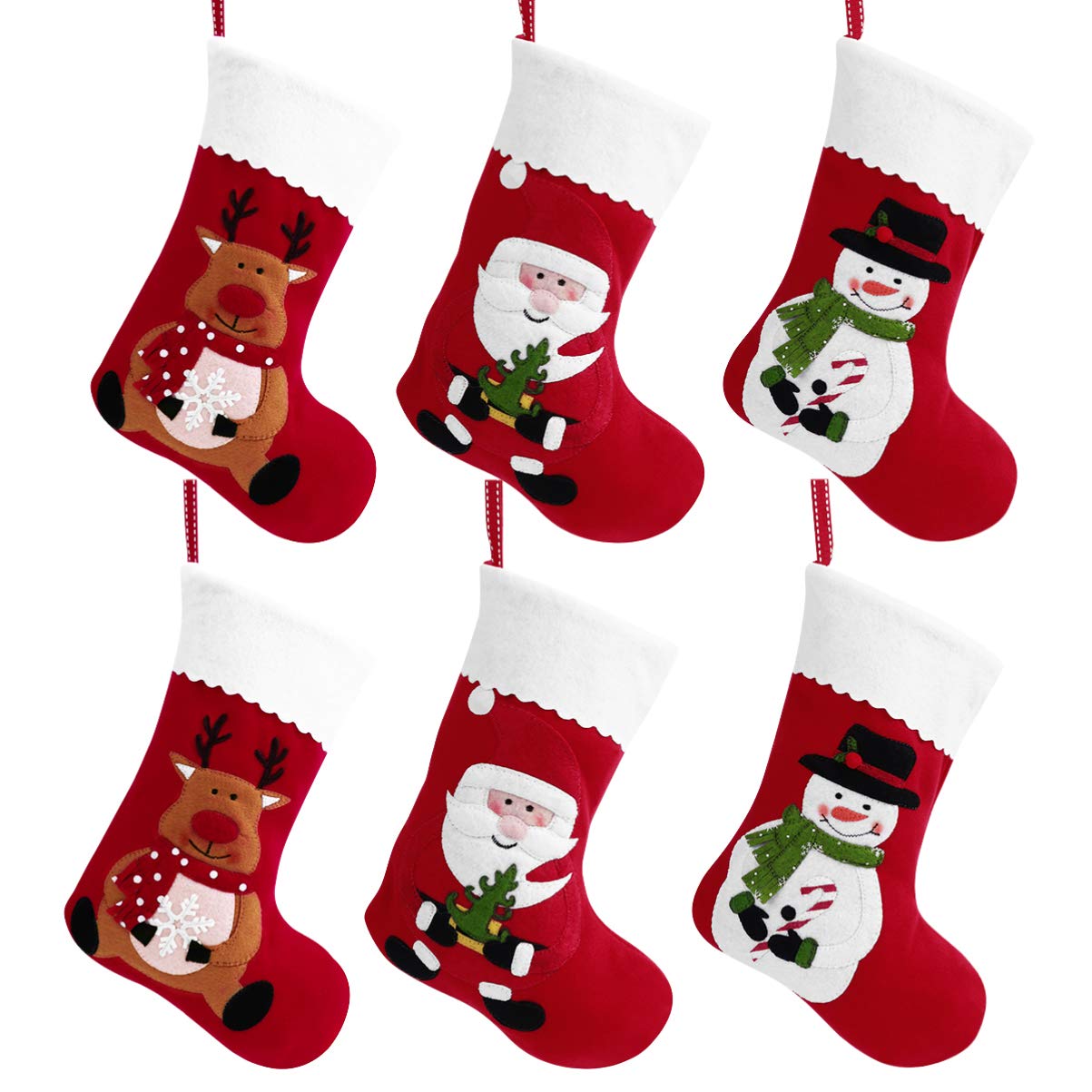 STOBOK 6PCS Christmas Stockings,17CM Large 3D Xmas Santa Snowman Stocking for Christmas Tree,Fireplace,Hanging Stockings, present Treat Candy Bags,Party Decoration
