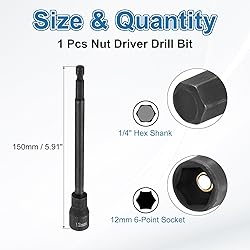 uxcell Hex Nut Driver Drill Bit 12mm Metric 6-Point