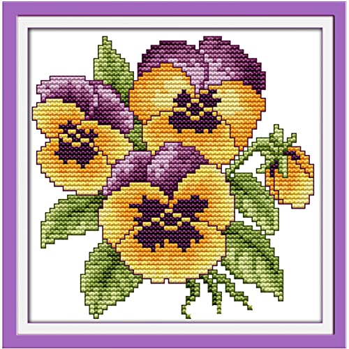 ITSTITCH Stamped Cross Stitch Kits for Adults,Full Range of Easy Embroidery 11CT 3 Strands Crossstitching Kits Preprinted Pattern Design,for Home Wall Decor-The Flower of Happiness, 8.3x8.3 inch