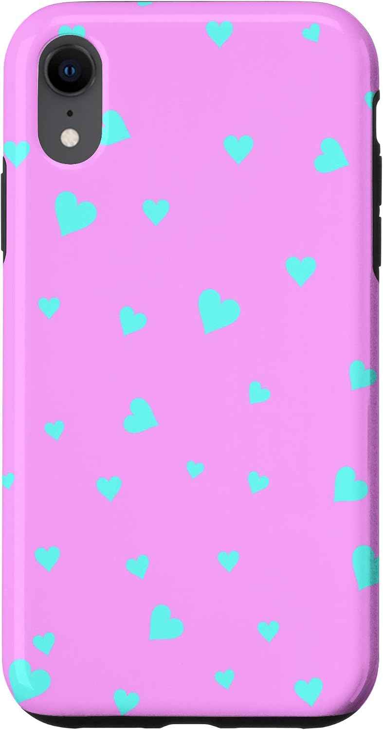 amazon com iphone xr blue hearts pink background cute valentines day gift phone case iphone xr blue hearts pink background cute valentines day gift phone case