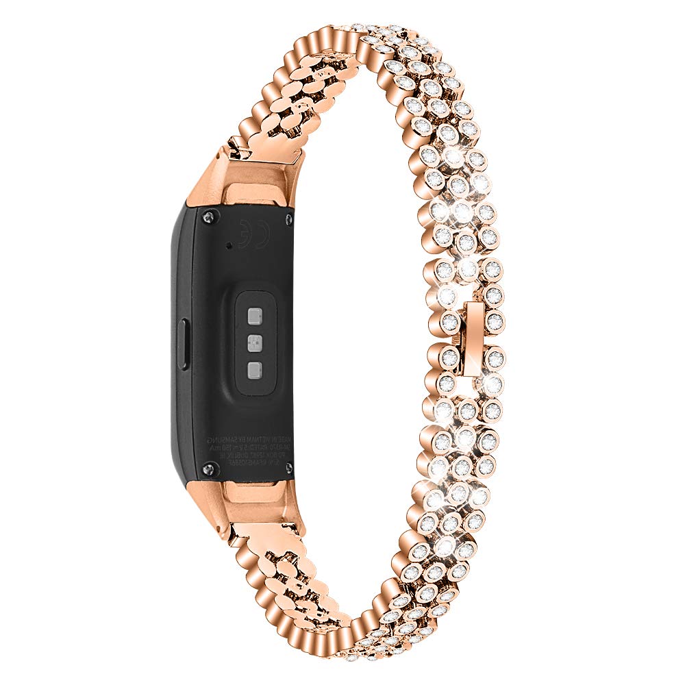 Chofit Replacement Straps Compatible with Samsung Galaxy Fit SM-R370 Strap, Metal Stainless Steel Wristband With Rhinestones Bling Bling Bracelet Band for Galaxy Fit SM-R370 (Rose gold)