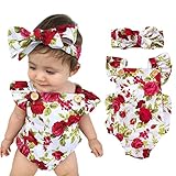 Feel Show Baby Floral Print Ruffles Rompers Newborn Infant Baby Girls Jumpsuit With Headband