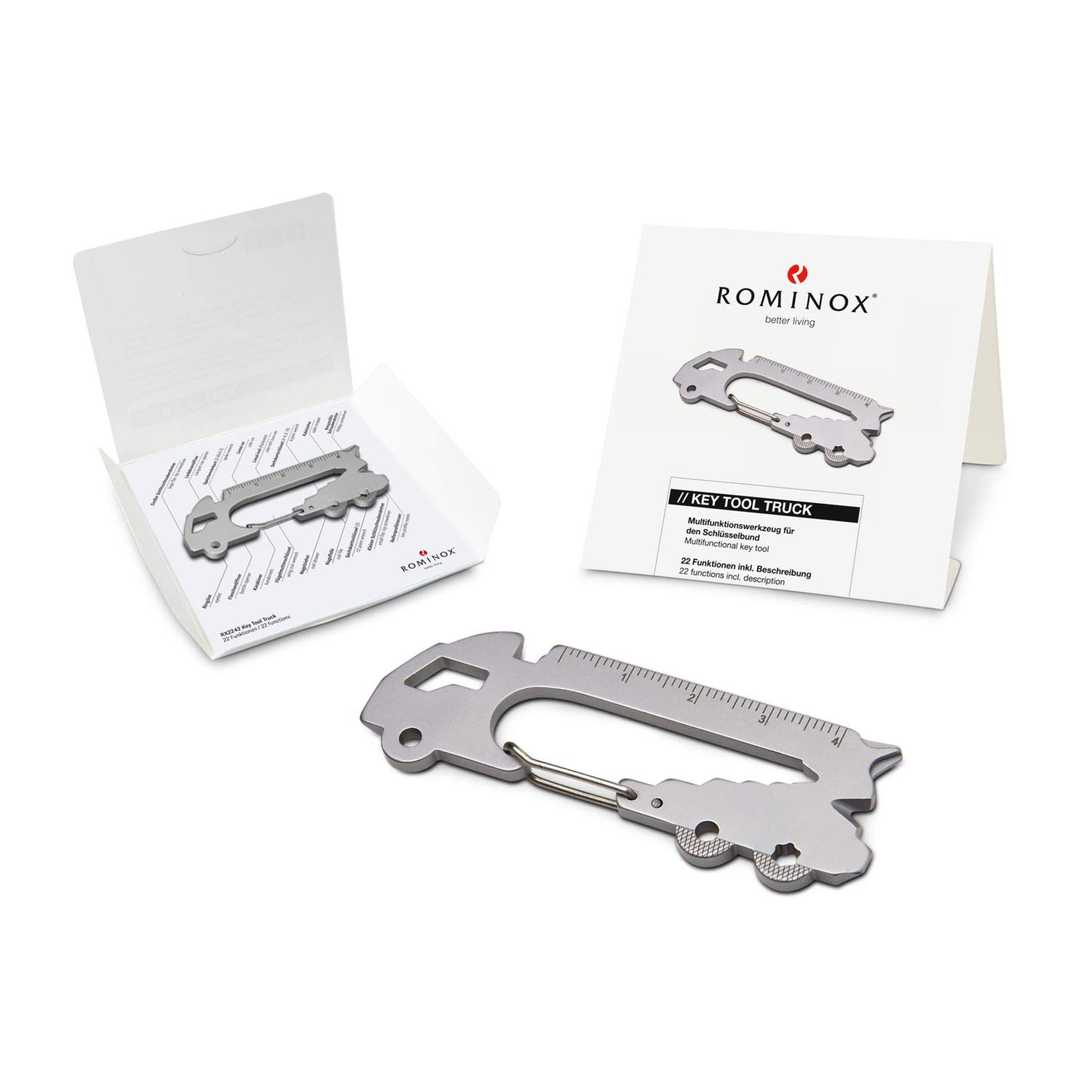 Gift Item: ROMINOX Key Tool, Truck, 22 Functions, Keytool Keyring Truck, Stainless Steel Multitool with Function Description, Multifunction Tool, for Travel or Holiday