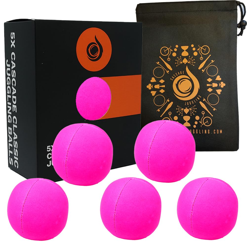 5 x Pro 115g Cascade Neon Classic Thud Juggling Balls & Bag - Set of 5 Juggling Balls (Pink) — image 1