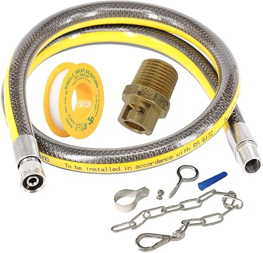 SPARES2GO Universal Oven Cooker Gas Supply Hose, PTFE Pipe Tape, Micro