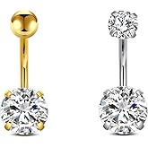 AVYRING 14G Stainless Steel Belly Button Rings for Women 10mm 3/8'' Barbell Belly Button Ring Hoop Clicker Opal Pink Heart CZ Silver Gold Navel Piercing Jewelry