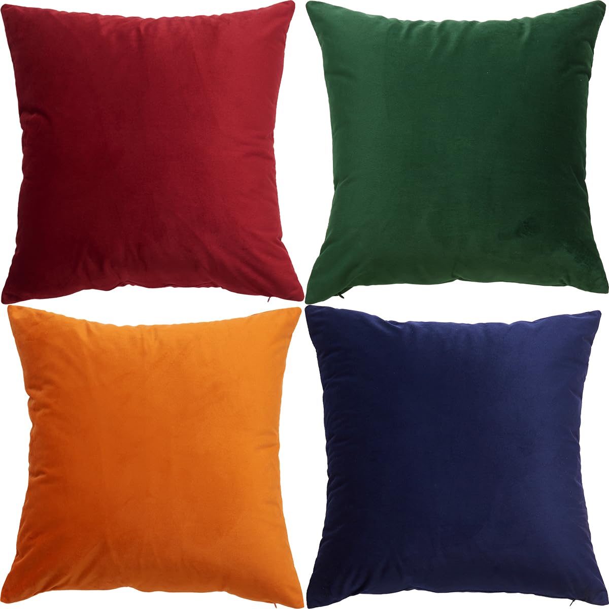 GONOVE Cushion Covers 40cm x 40cm Soft Velvet Colorful Plain Pillowcase Set of 4 Square Decorative Throw Pillow Cover for Home Sofa Bed Chair, Orange Red Series โ image 1