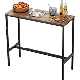 VEVOR Bar Table, Sturdy Metal Frame High Top Pub Table, Narrow Long Kitchen Dining, Cocktail Counter Bar Height Desk, Easy to Assemble,39x16x35.5 in, for Living Room Party, Rustic Brown and Black
