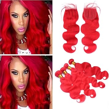 Amazon Com Zara Hair Red Human Hair 4 Bundles Deals With Closure