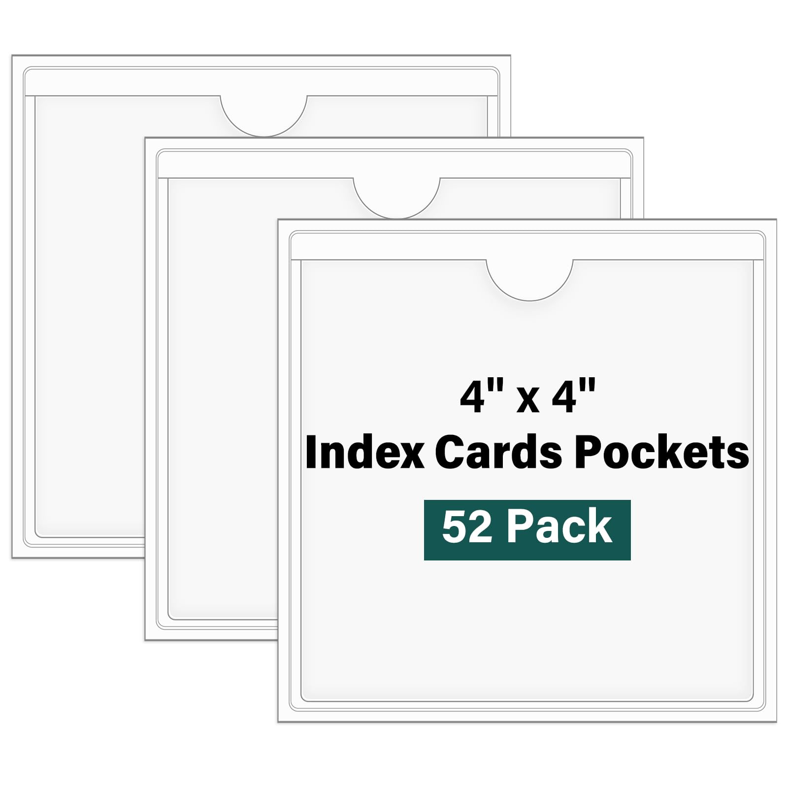Photo 1 of Ohuimrt 52 Pack Index Card Pockets with Top Open, 4 x 4 Inch Adhesive Label Pockets Clear Plastic Index Card Holder for Organizing, Storage Bins, Library Cards, Notes