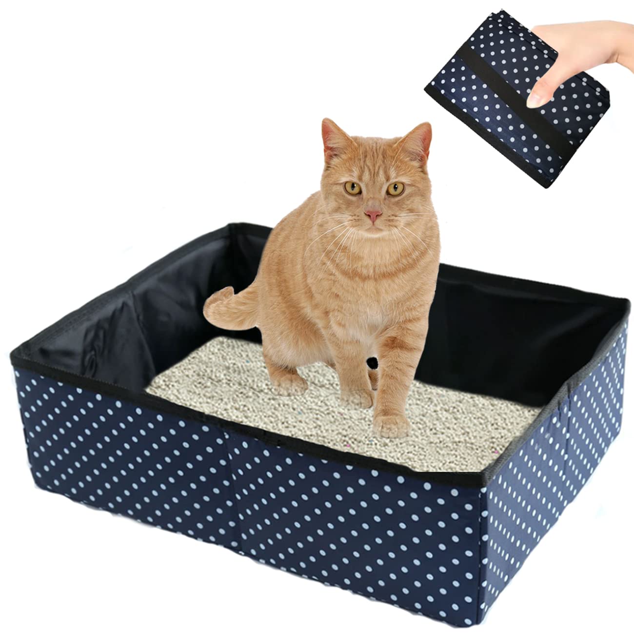 Foldable Cat Litter Tray, Portable Travel Litter Box for Kittens, Pets - Waterproof, Easy to Clean, Useful for Outdoors, Camping, Home Use, Blue