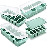 Acellegic Soup Ice Cubes Silicone Freezer Molds Set of 4-with 1/5, 1/2, 1, and 2 Cup Silicone Freezer Trays with Lid Food Storage Container Cube Tray for Meal Prep, Freezing Sauces(Green)