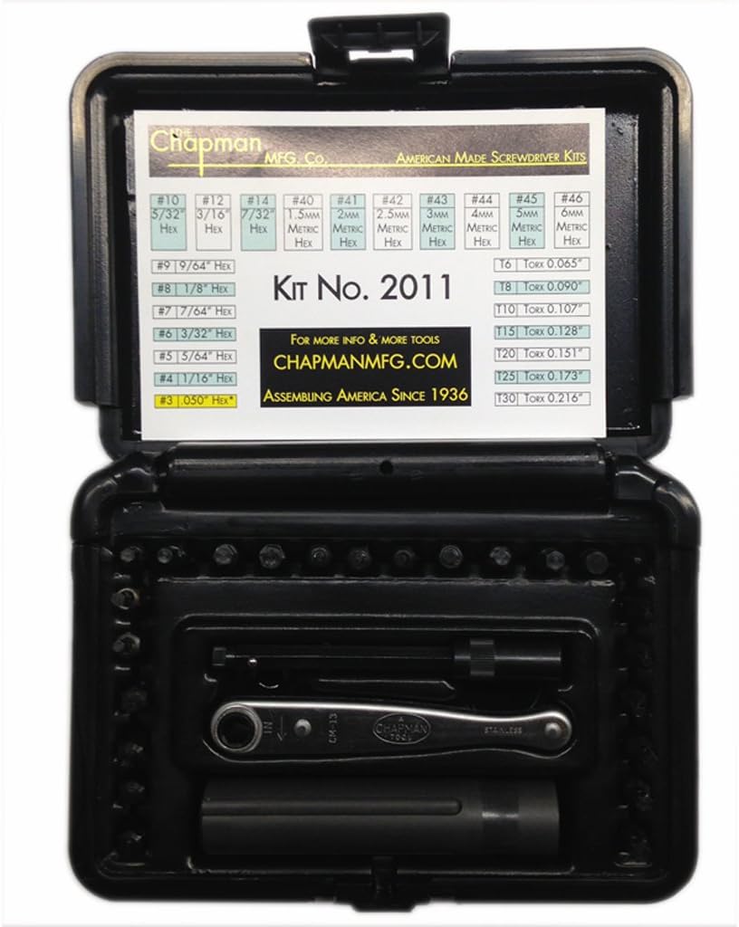 Chapman MFG #2011 ESD SAFE Euro/Metric USA Made hand tool Screwdriver Set Offset Midget Ratchet