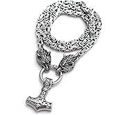 Leprato Men Wolf Head Thor Mjolnir Necklace Stainless Steel Norse Viking Thor Hammer Pendant King Chain Viking Amulet Necklace Viking Gifts
