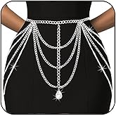 BODIY Rhinestone Belly Waist Chain Silver Dress Chain Belt Layered Crystal Body Accessories for Women