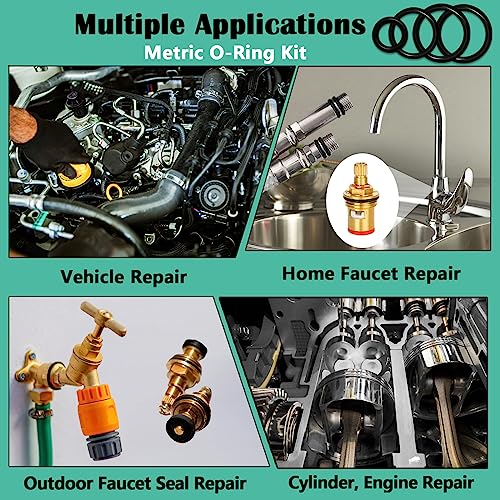 XBVV 32 Tamaño O Anillo Surtido,1540 PCS Métrico Nitrilo NBR Caucho ORing Kit con 4 Pick & Hook Set para Automotriz Grifo Fontanería Lavadora a Presión Sellado Reparación Negro