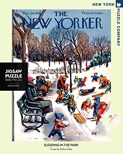 New York Puzzle Company - New Yorker Sledding in The Park - 500 Piece Jigsaw Puzzle