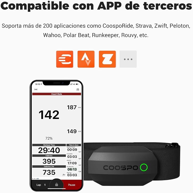 H808S Frecuencia Cardíaca Bluetooth Banda Monitor Sensor de Frecuencia Cardíaca Deportivo Ant+ para CoospoRide, Wahoo, adidas Run, Rouvy, Pulsoid