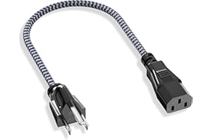 Short 3 Prong Power Cord, 1FT/0.3M Goalfish 10A 250V Power Cable UL Certified TV Power Cord 18AWG Nylon Braided AC Power Cord Replacement for PC, Computer, HDTV, Monitor, Printer, Projector
