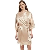 Kihnop Women's Satin Robe Silk Robe Lace Bridal Robes for Bride Bridesmaid Robes Silky Bathrobe Getting Ready Sleepwear