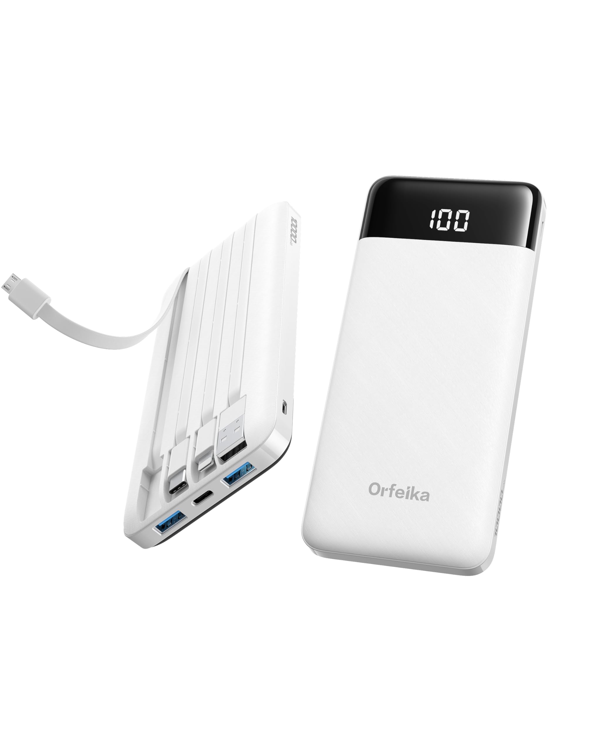 Orfeika Fast Charging Portable Charger Power Bank with Built-in 4 Cables