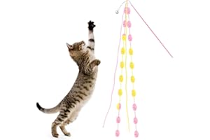 Mewlmart Interactive Cat Toy Cat Wand Toy Plush Teaser Cat Fishing Pole Toy with Bell Cat String Toy for Kitten Cat Toys for Indoor Cats Chase（Pink Stick）