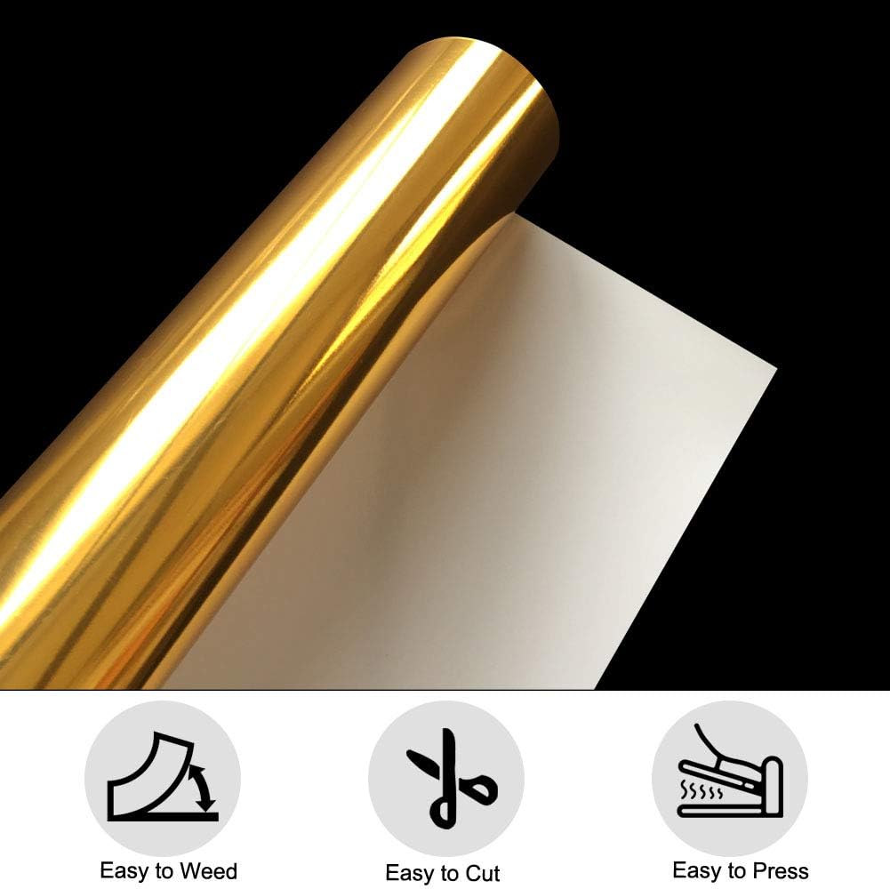 TeeArtist Gold Metallic Iron On Heat Transfer Vinyl Foil HTV for T-Shirts, 12"x10" Sheets, Easy to Cut and Weed for Silhouette Cameo, Cricut, All Craft Cutters (Pack of 5): Kitchen & Dining