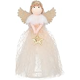 Kichvoe Christmas Tree Topper: 10.2 Inch Angel Treetop Figurine Decoration Small Angel Statue Xmas Tree Ornament Decorative for Xmas Holiday Party Home Decor