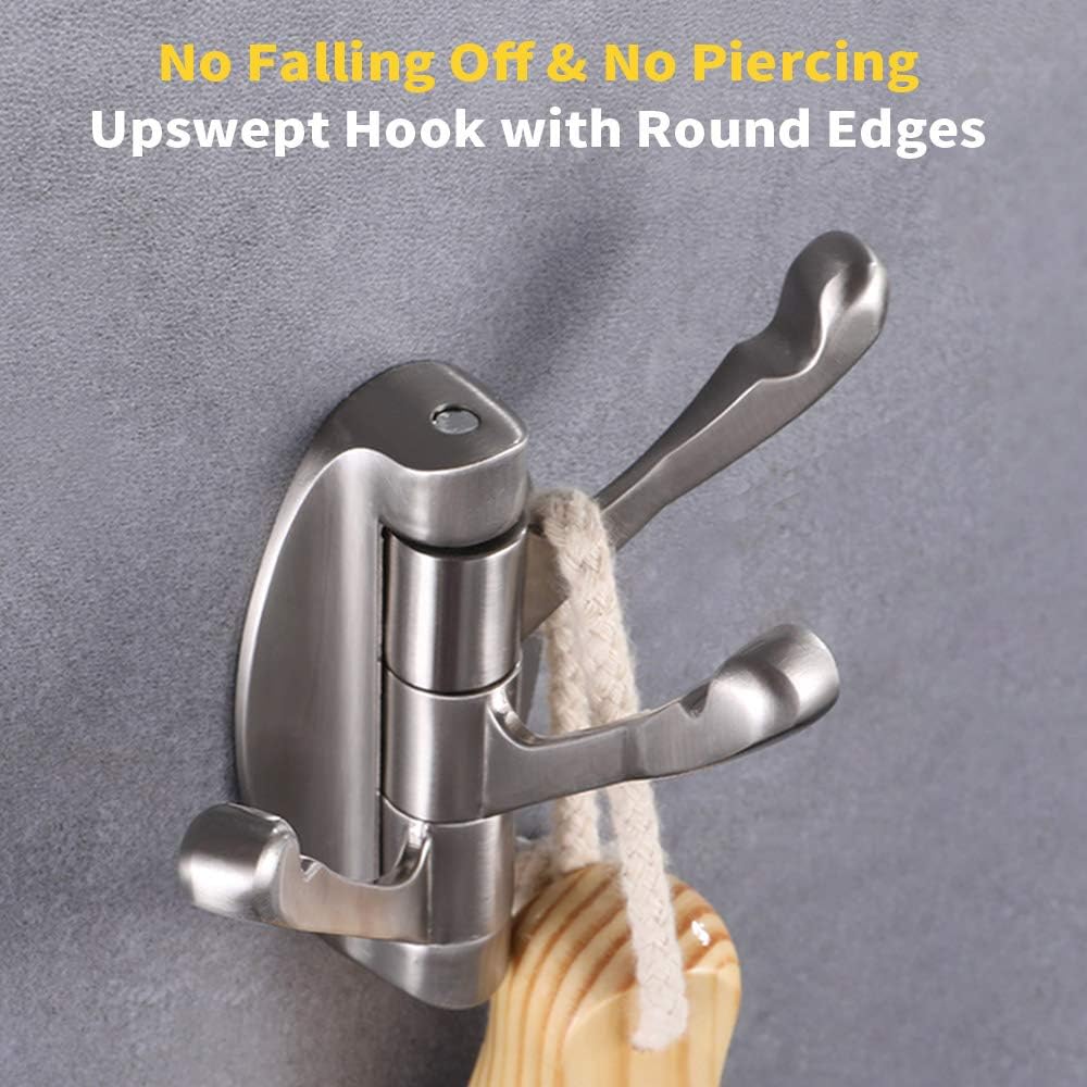 Foldable Towel Hook, Angle Simple Metal Triple Swivel Arms Flexible Coat Hook, Bath Towel Holder, Heavy Duty Robe Hanger for Bathroom RV Wall Mount, Brushed Nickel: Home & Kitchen