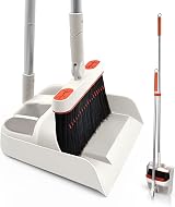 JEHONN Dustpan and Brush Set Long Handle 54in 180° Swivel Grey Red