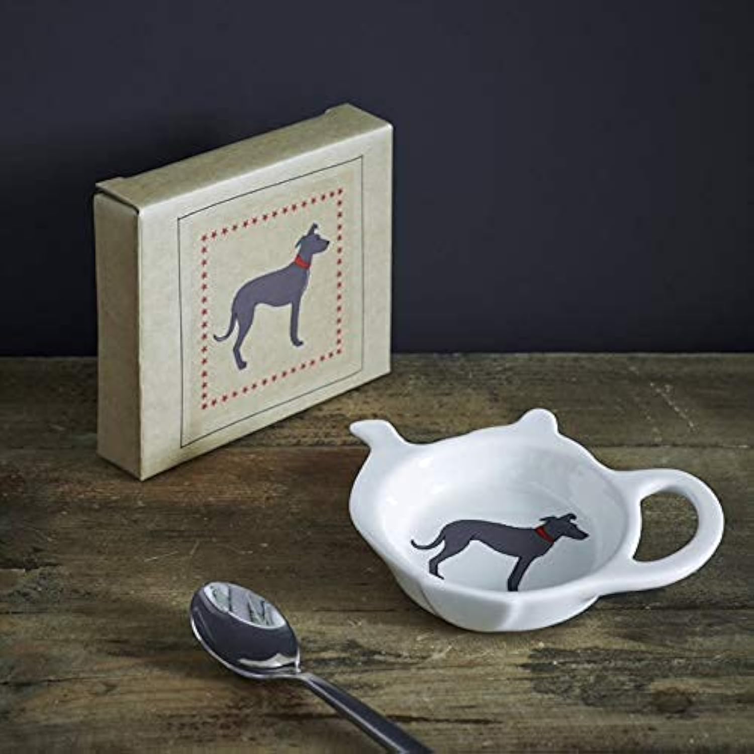 Sweet William Teabag Dish, Teapot Shape, Lurcher Grey Ceramic Coaster