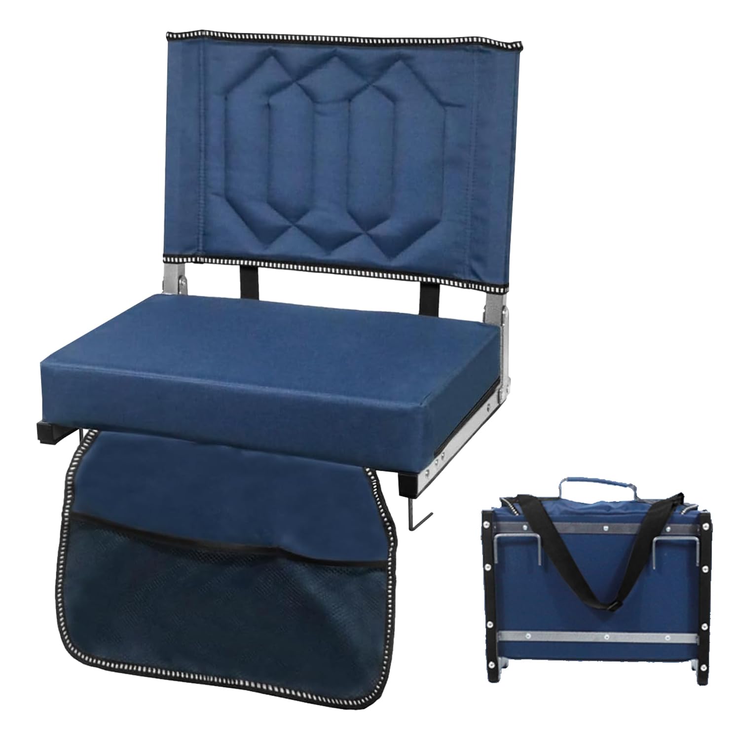 Photo 1 of Portable Folding Stadium Chair with Back Support, Wide Cushion & Thick Padding - Shoulder Strap, Storage Pockets & Carry Handle - Perfect for Sports Events