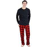 Cherokee Men's Pajama Set, Long Sleeve Cotton Top & Micro Fleece Pants, Breathable Cozy Loungewear