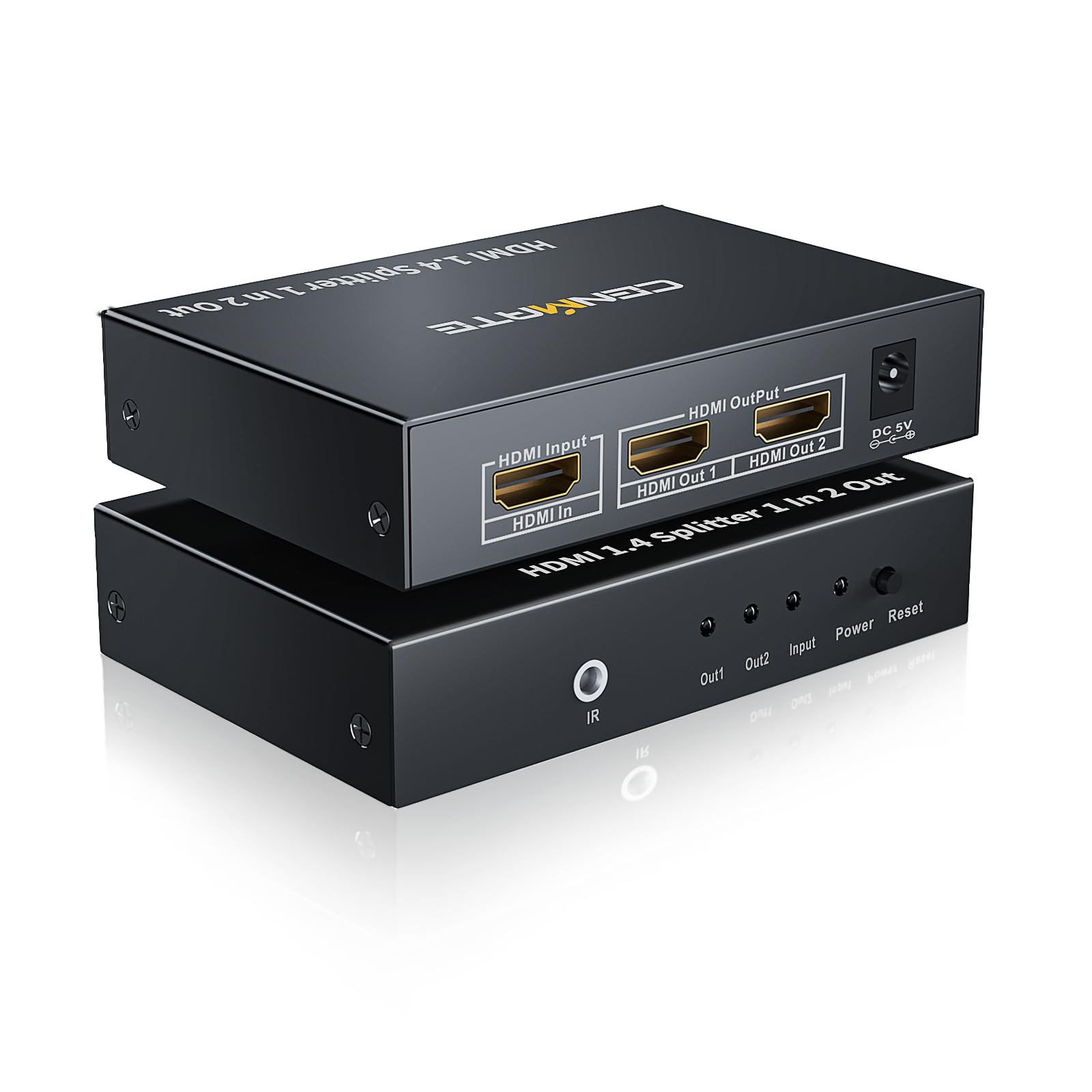 CENMATE 4K HDMI Splitter 1 in 2 Out for Dual Monitors, 4K30HZ HDMI Display Duplicate/Mirror, Support HDMI 1.4, 3D video playback