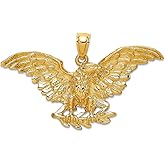 JewelryWeb 14k Gold Eagle With Angel Wings Spread 2-d Charm 28.6x41.3mm Wide Pendant Necklace for Women