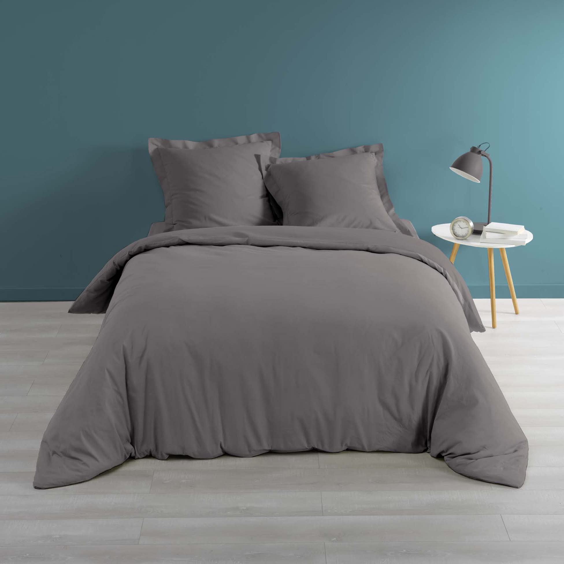 Douceur d'Intérieur, Duvet Cover (240 x 220 cm) Percaline Anthracite, Cotton Percale